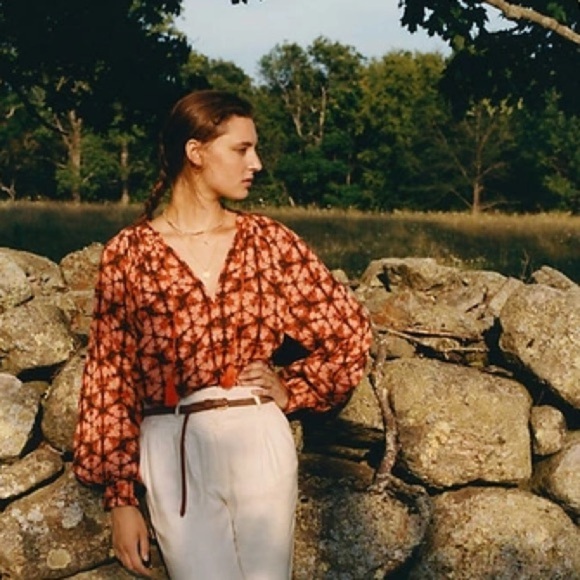 Anthropologie Tops - Anthropologie Porridge Elisabeth Peasant Blouse Top Tassel Long Puff Sleeve S